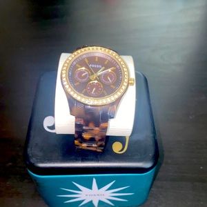 Authentic Brown and Gold Tortoise Fossil Watch